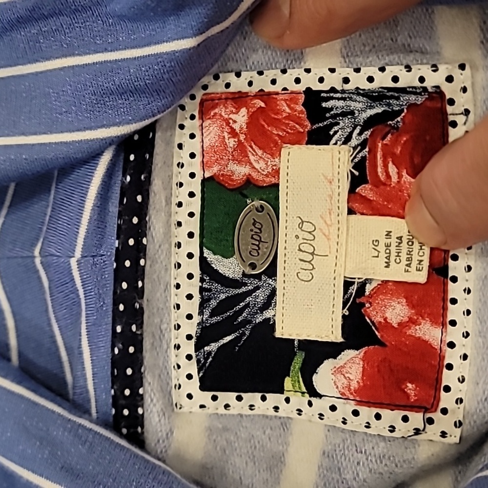 Cupio Striped Cowl Neck Top Blue White Large - Picture 8 of 12